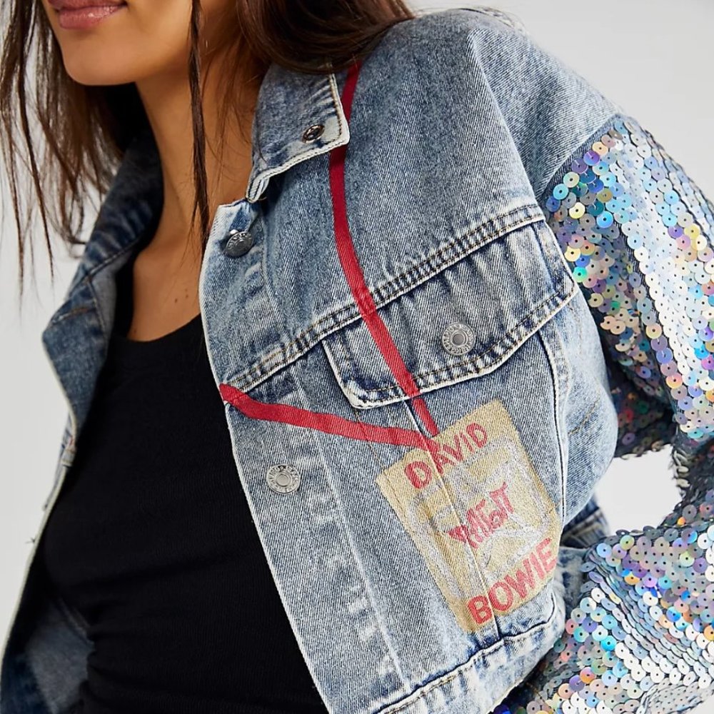 NWT Free People x Wren + Glory David Bowie Sequin Denim Jacket | OS - Picture 8 of 12